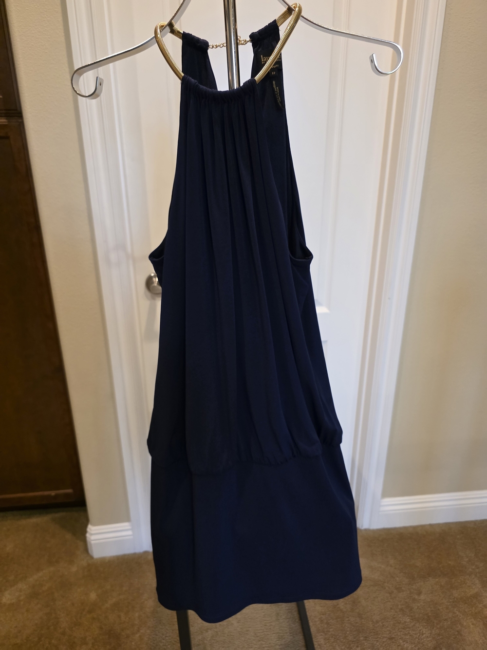 Laundry By Shelli Segal Navy Sleeveless Halter Dress